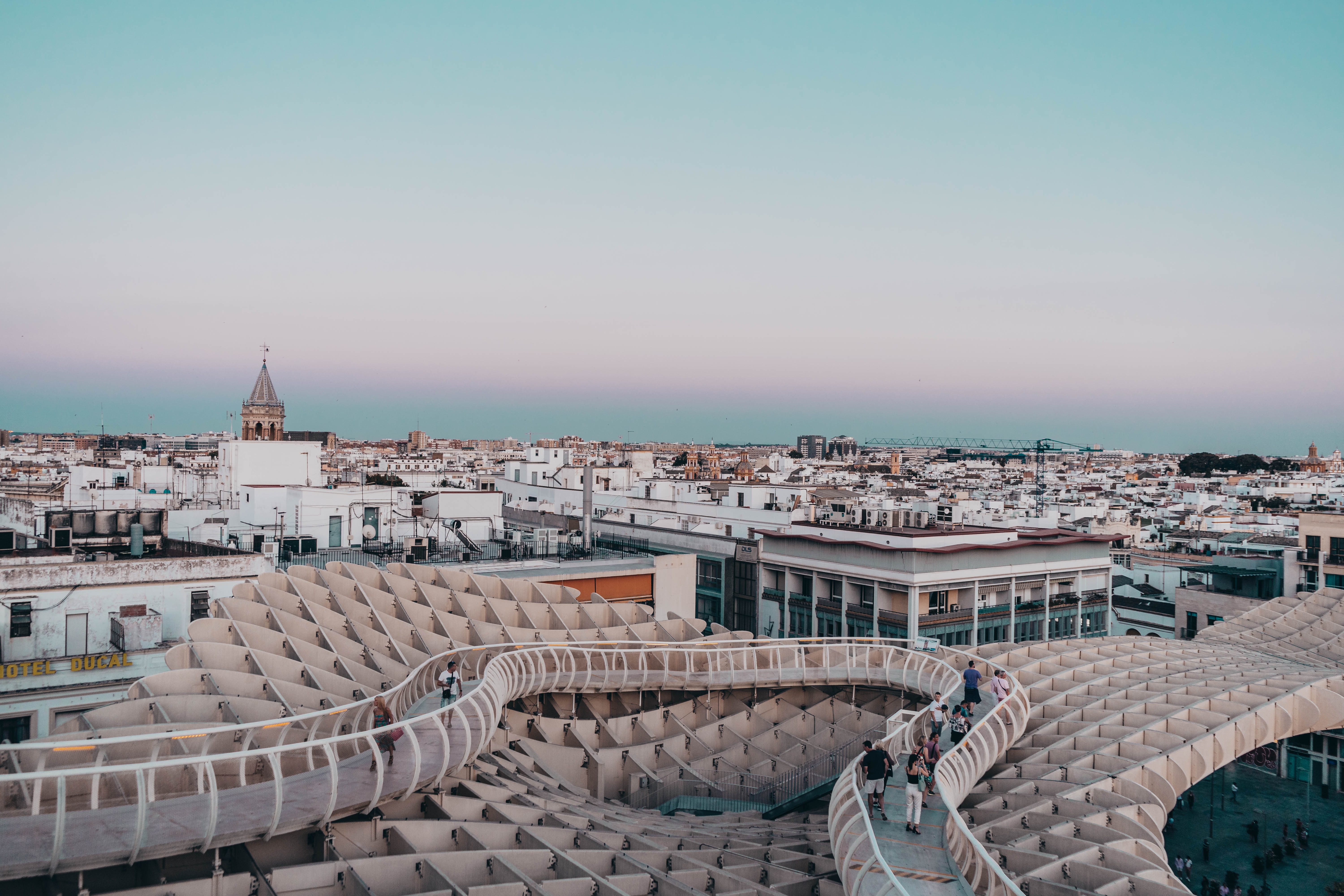 The Metropol Parasol in Seville at sunset.