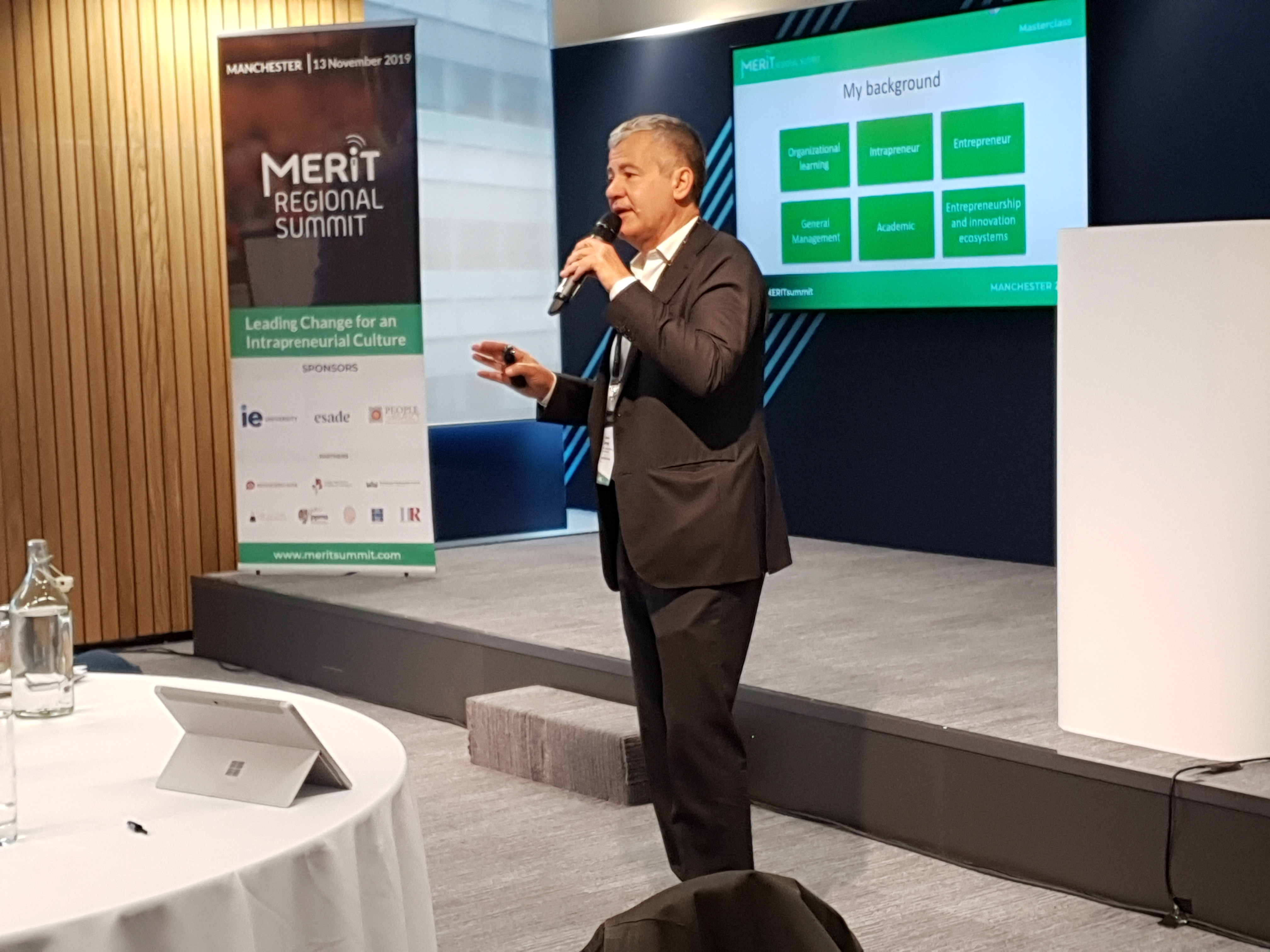 Professor Guillermo Cisneros of ESADE delivers a masterclass on intrapreneurship at the MERIT Regional Summit in Manchester.